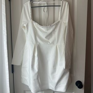 STHCUTE LONG SLEEVE SATIN PEARL EMBELLISHED DRESS